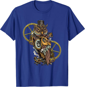 Steampunk Owl Art Bird Lovers T-Shirt - T-Shirt | Royal