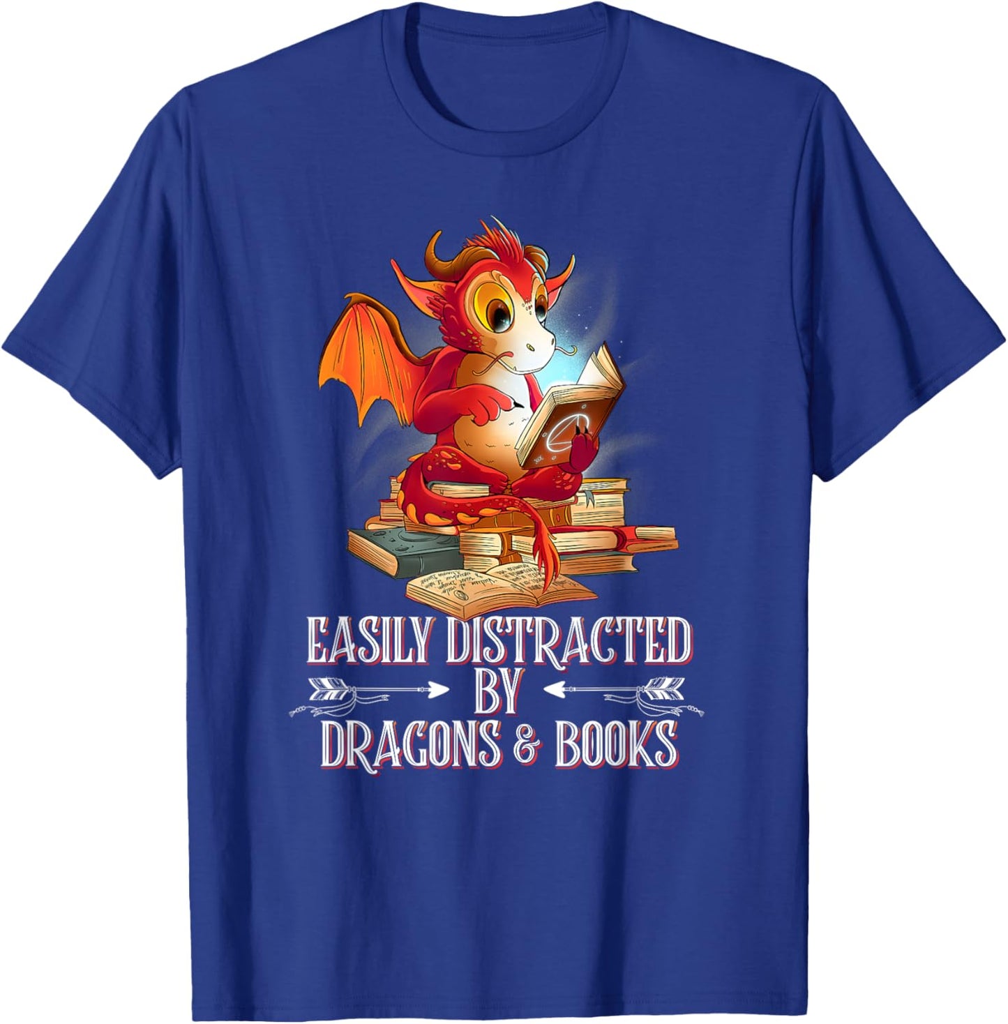 easily distracted by Dragon and Books nerds T-Shirt - T-Shirt | Royal