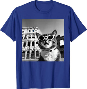 Funny Cat Wearing Sunglasses At The Roman Colosseum T-Shirt - T-Shirt | Royal