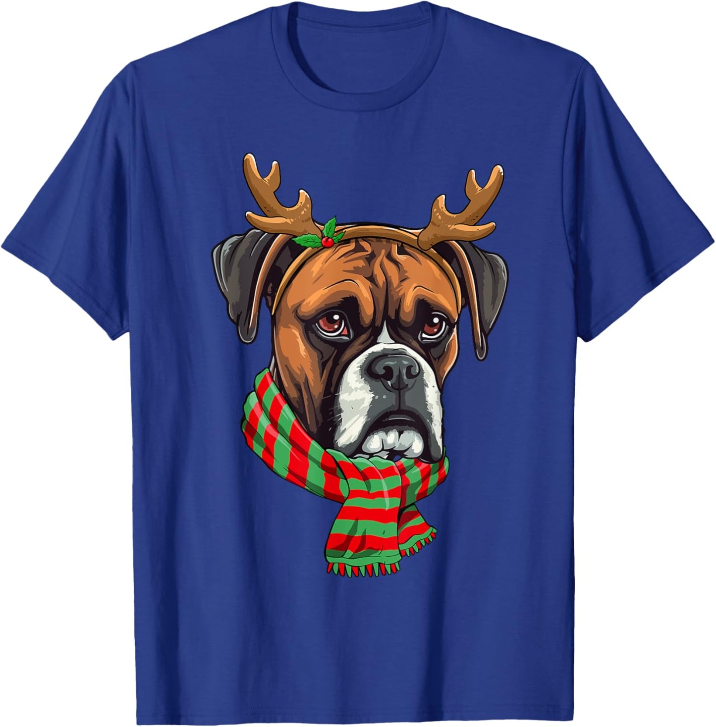 Boxer Dog Christmas Reindeer Santa Hat Funny Xmas T-Shirt - T-Shirt | Royal