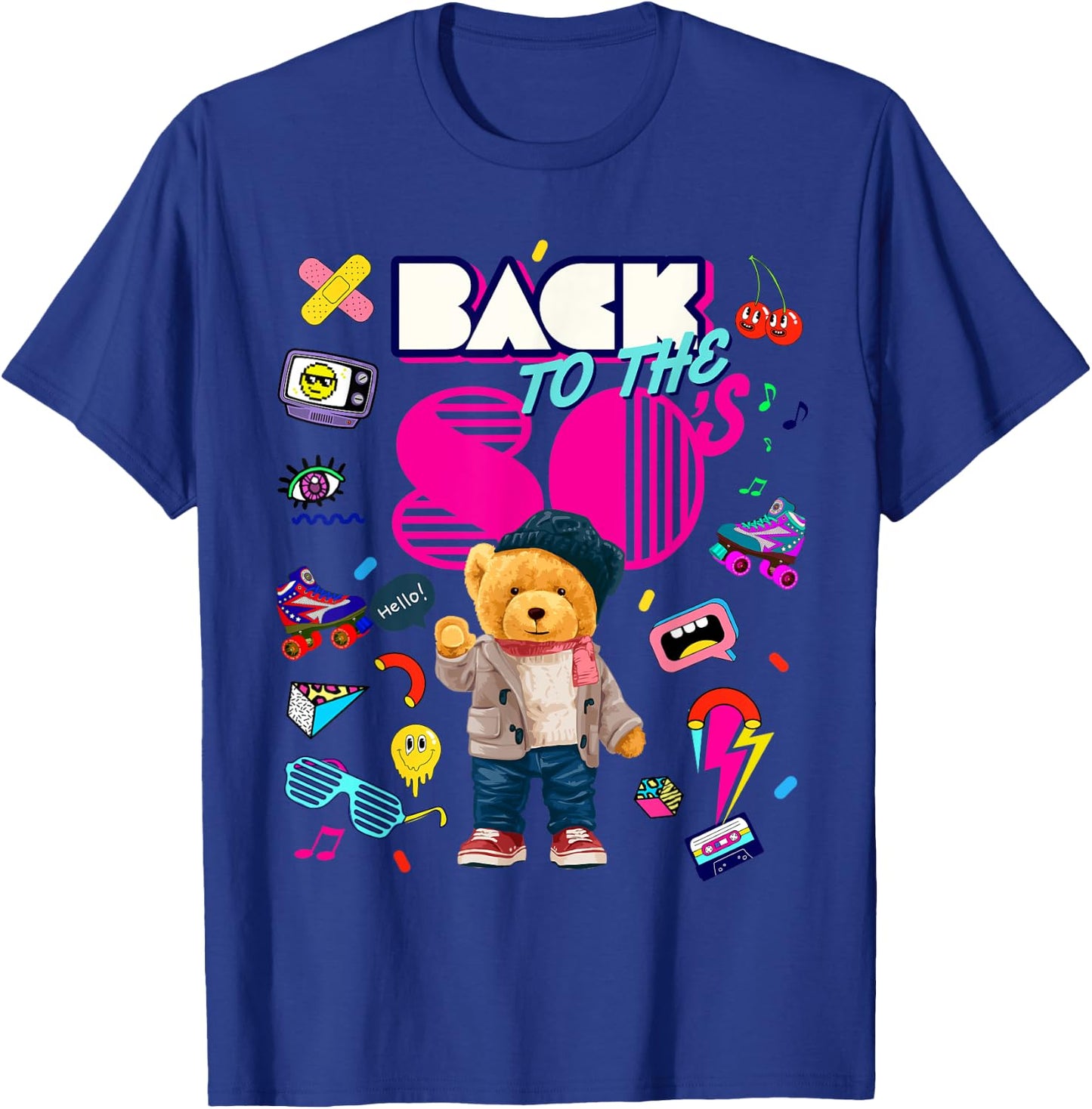 Back To 80's , Cool Retro 80's Teddy Bear Graphic Design T-Shirt - T-Shirt | Royal