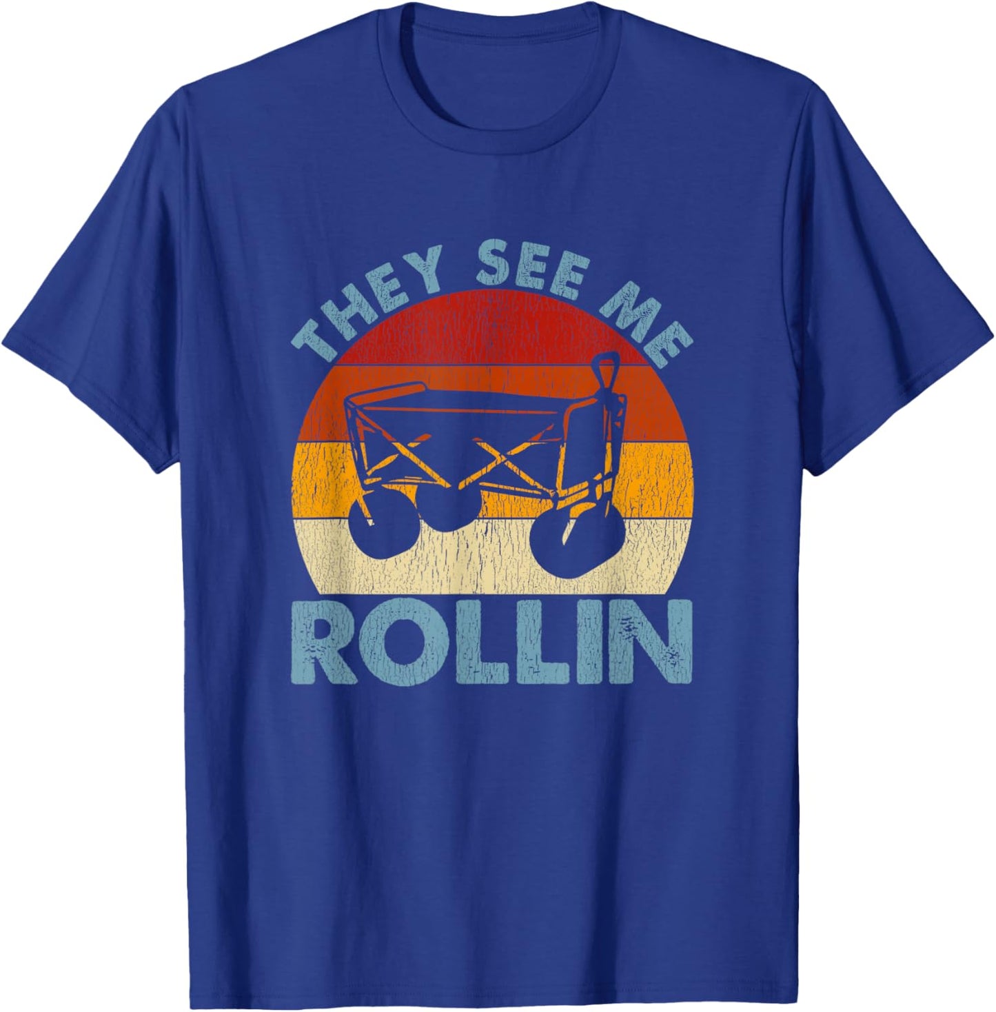 They See Me Rollin Vintage Ballpark Wagon Baseball T-Shirt - T-Shirt | Royal