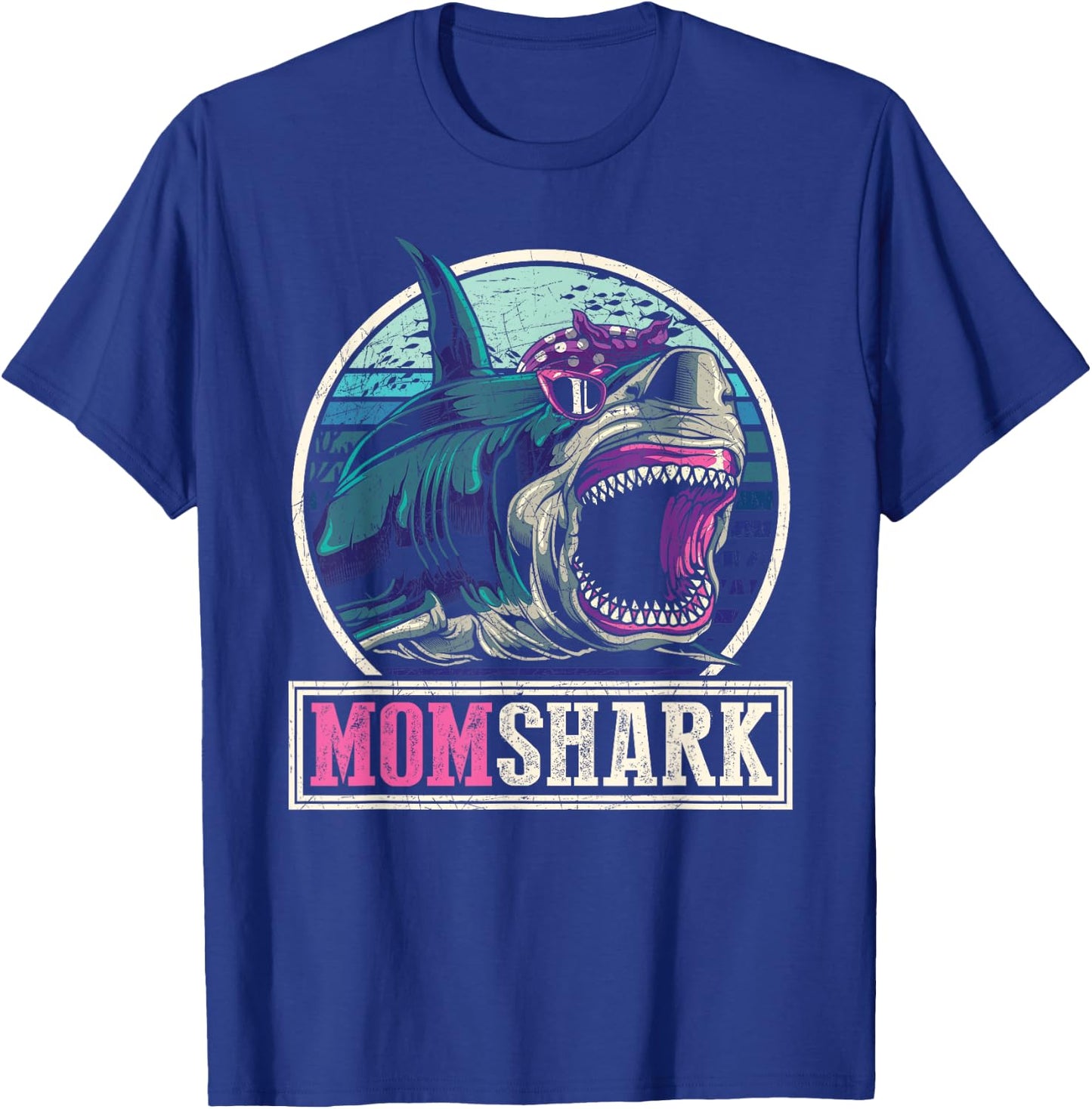Retro Ocean Animal Family Mama Gift Mommy Whale Mom Shark T-Shirt - T-Shirt | Royal