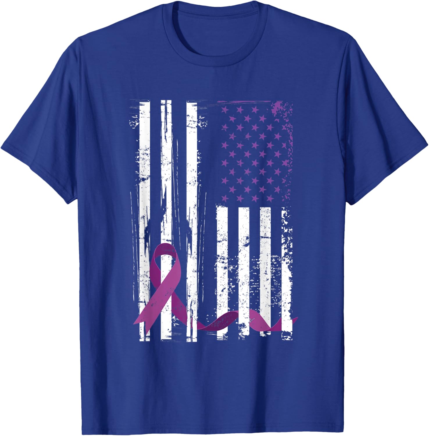 Purple Ribbon 4th Of July Gift Pancreatic Cancer Awareness T-Shirt - T-Shirt | Royal