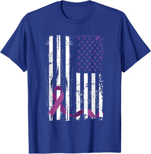 Purple Ribbon 4th Of July Gift Pancreatic Cancer Awareness T-Shirt - T-Shirt | Royal