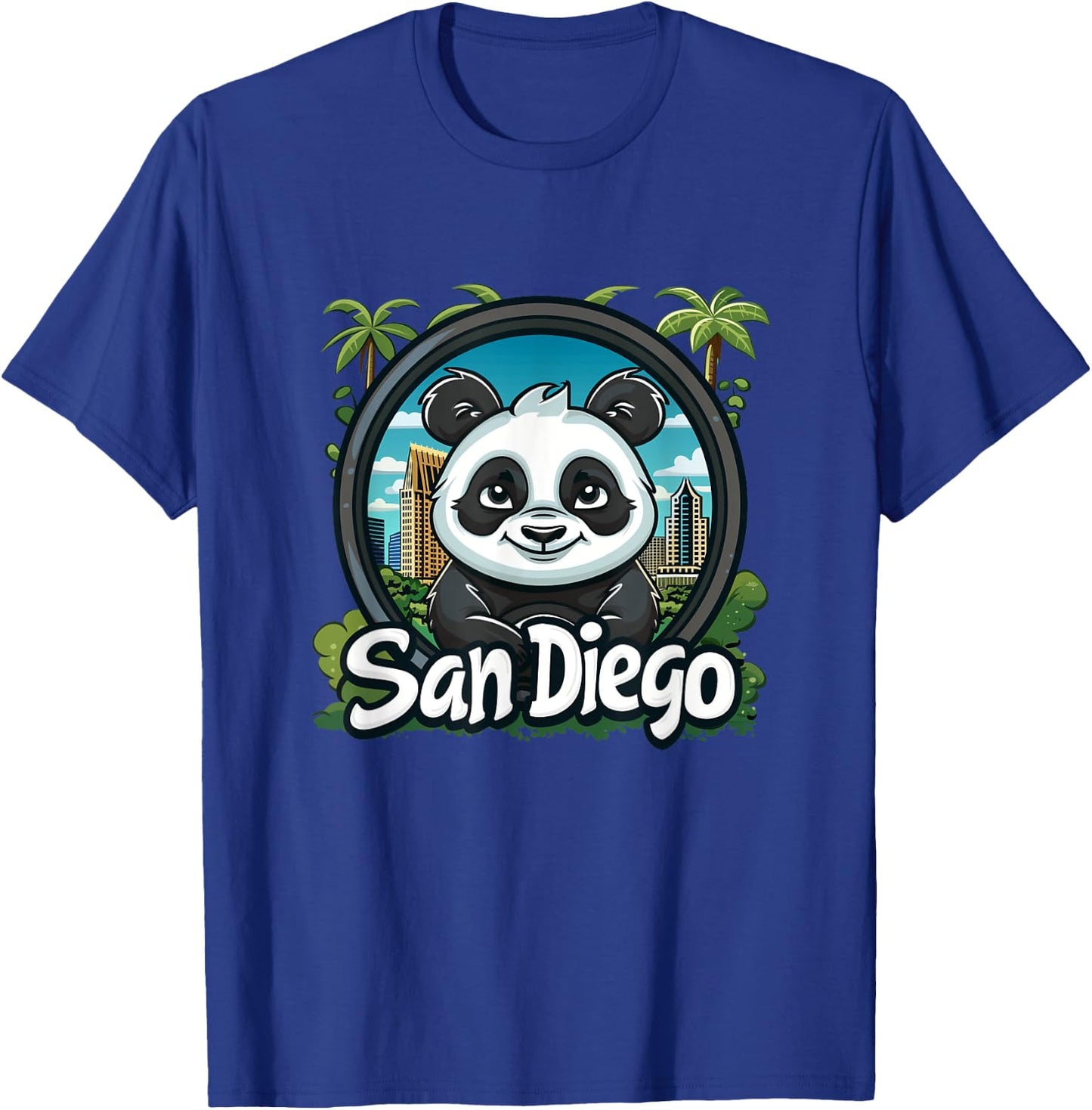 San Diego Panda Retro City Skyline Design - Cute Panda Zoo T-Shirt - T-Shirt | Royal