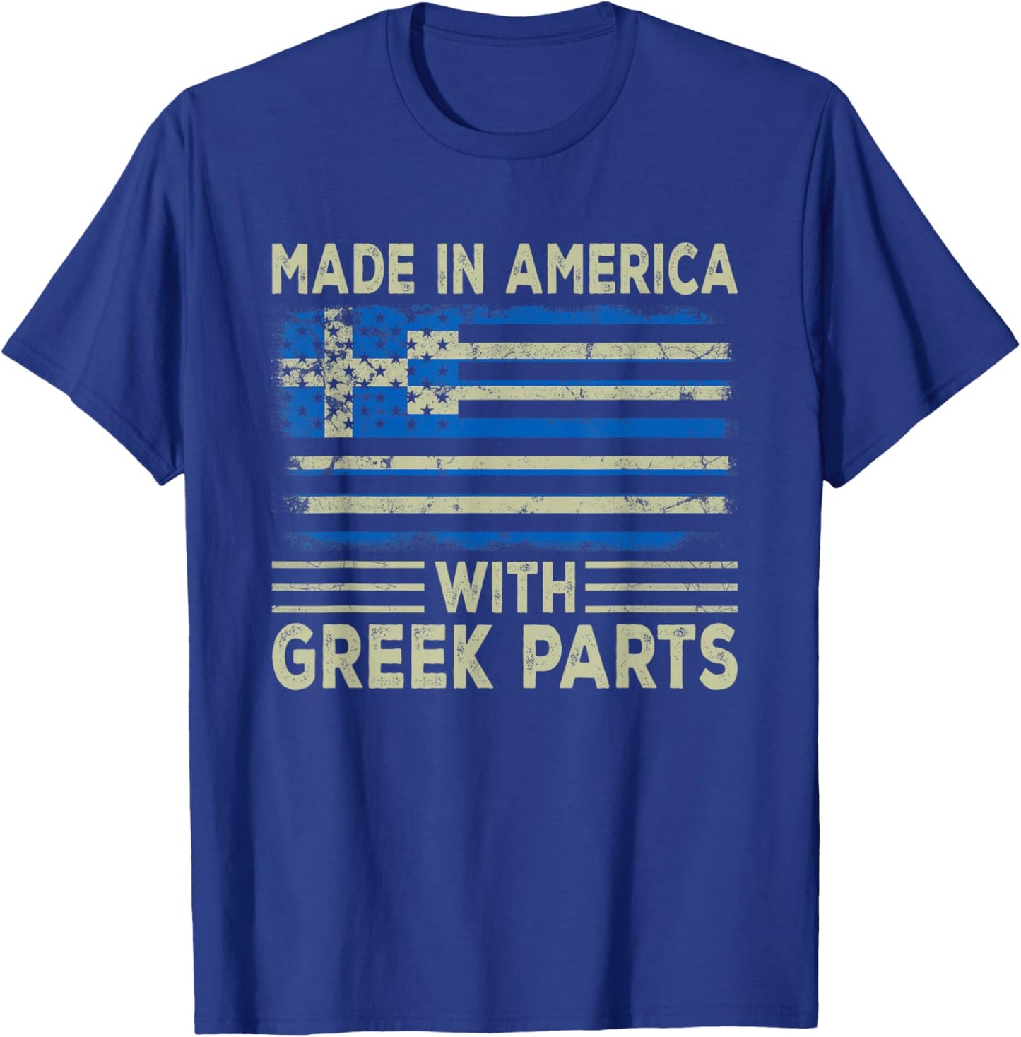 Made in America with Greek Parts US Greece Flag T-Shirt - T-Shirt | Royal