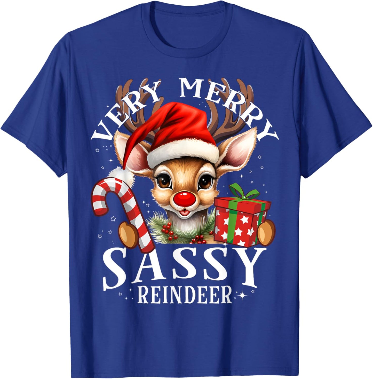 Very Merry Sassy Reindeer Matching Christmas T-Shirt - T-Shirt | Royal