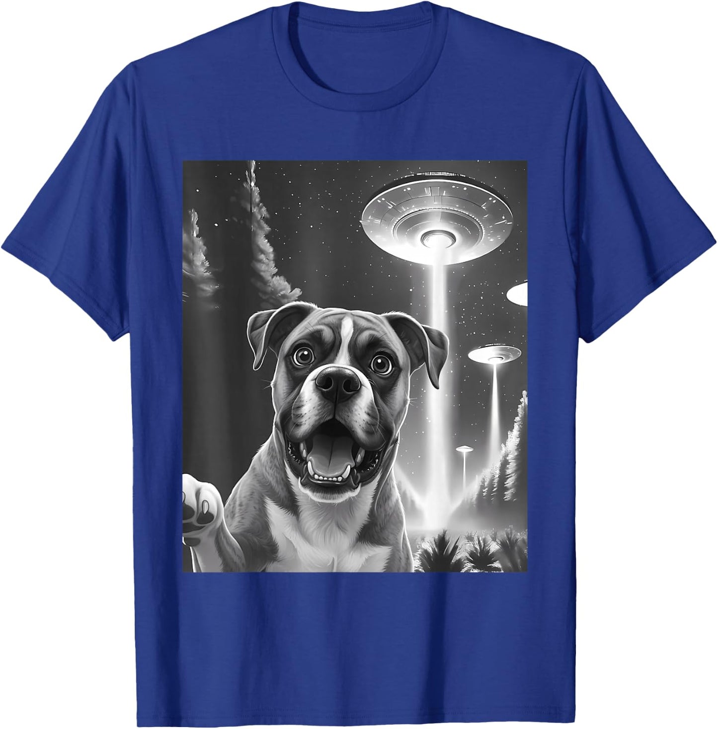 Funny Boxer Alien UFO Taking a Selfie Animal Lover Retro T-Shirt - T-Shirt | Royal