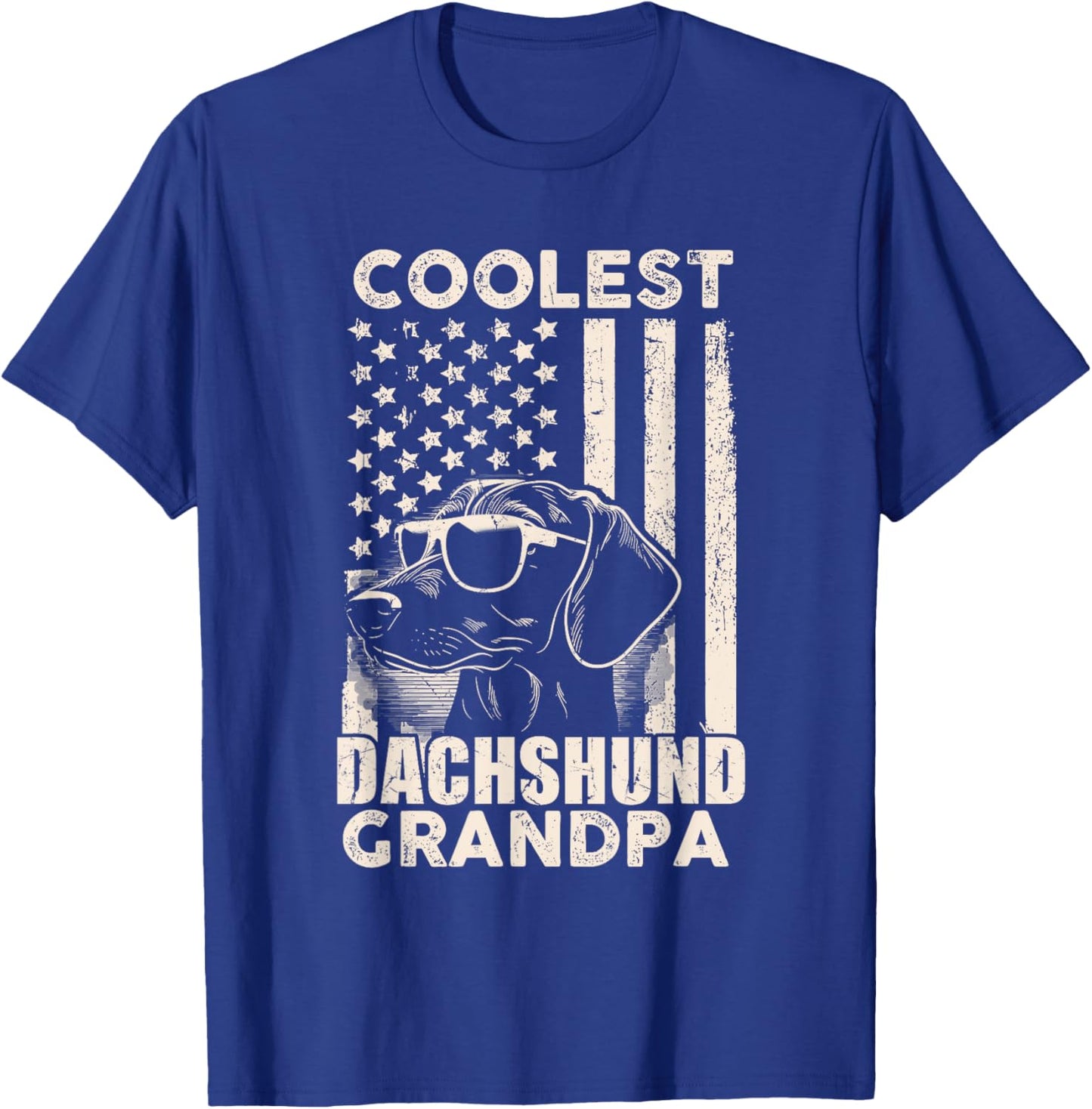Coolest Dachshund Grandpa Vintage American Flag Funny Dog T-Shirt - T-Shirt | Royal