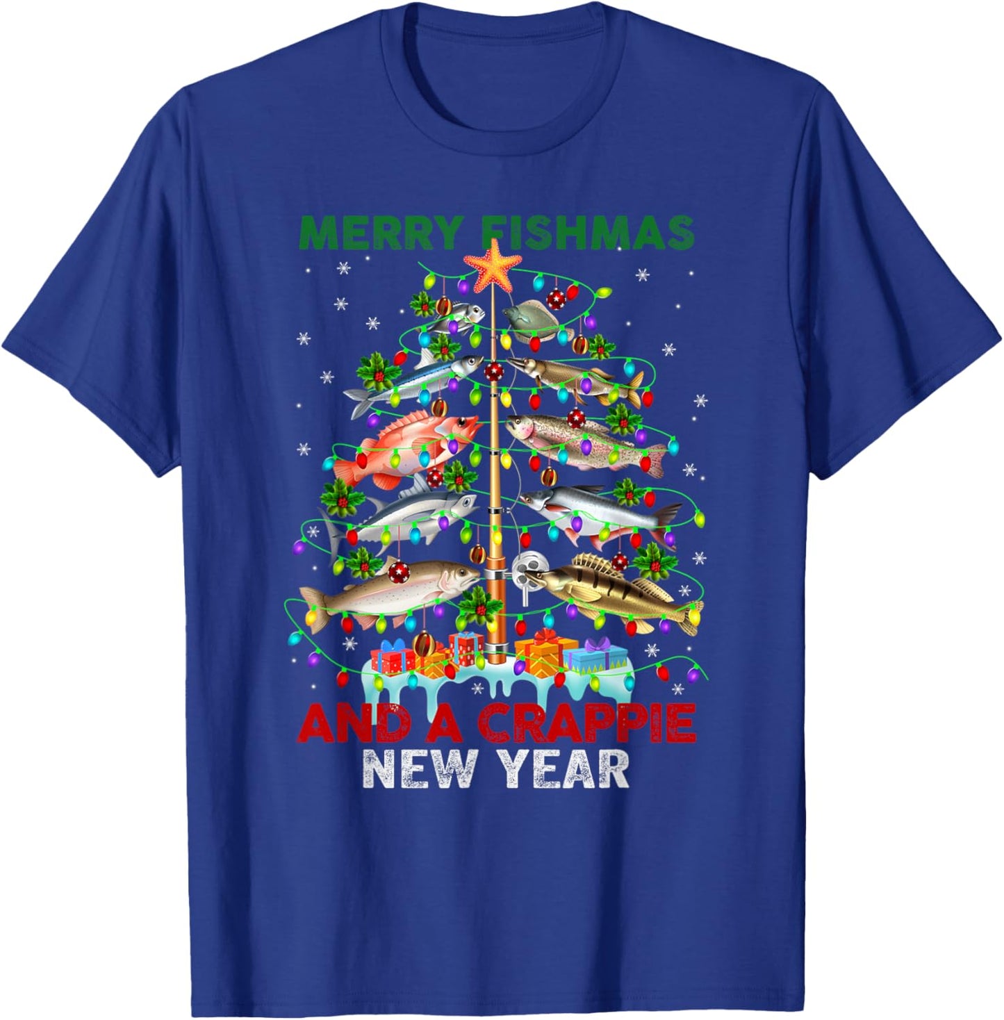 Merry Fishmas And A Crappie New Year Xmas For Fisherman T-Shirt - T-Shirt | Royal