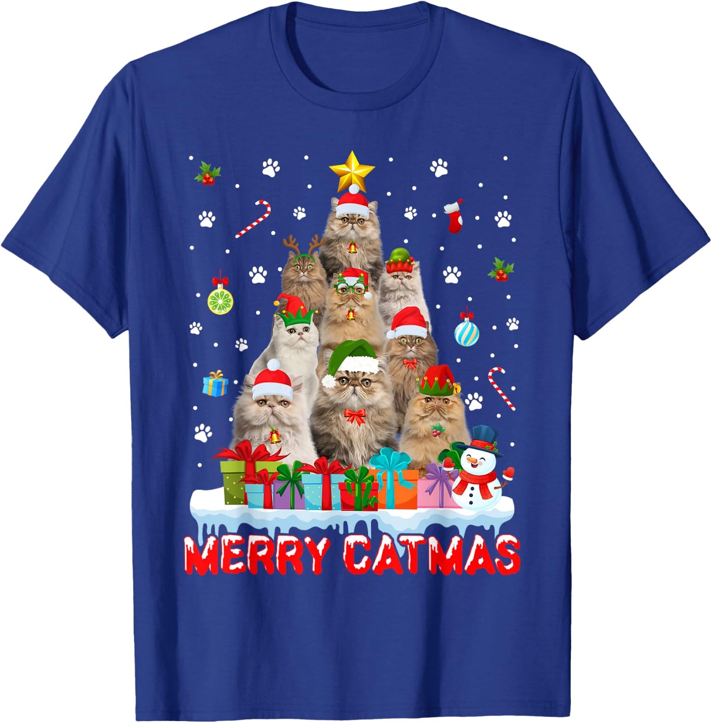 Funny Persian Cat Lovers Cute Holiday Christmas Tree T-Shirt - T-Shirt | Royal