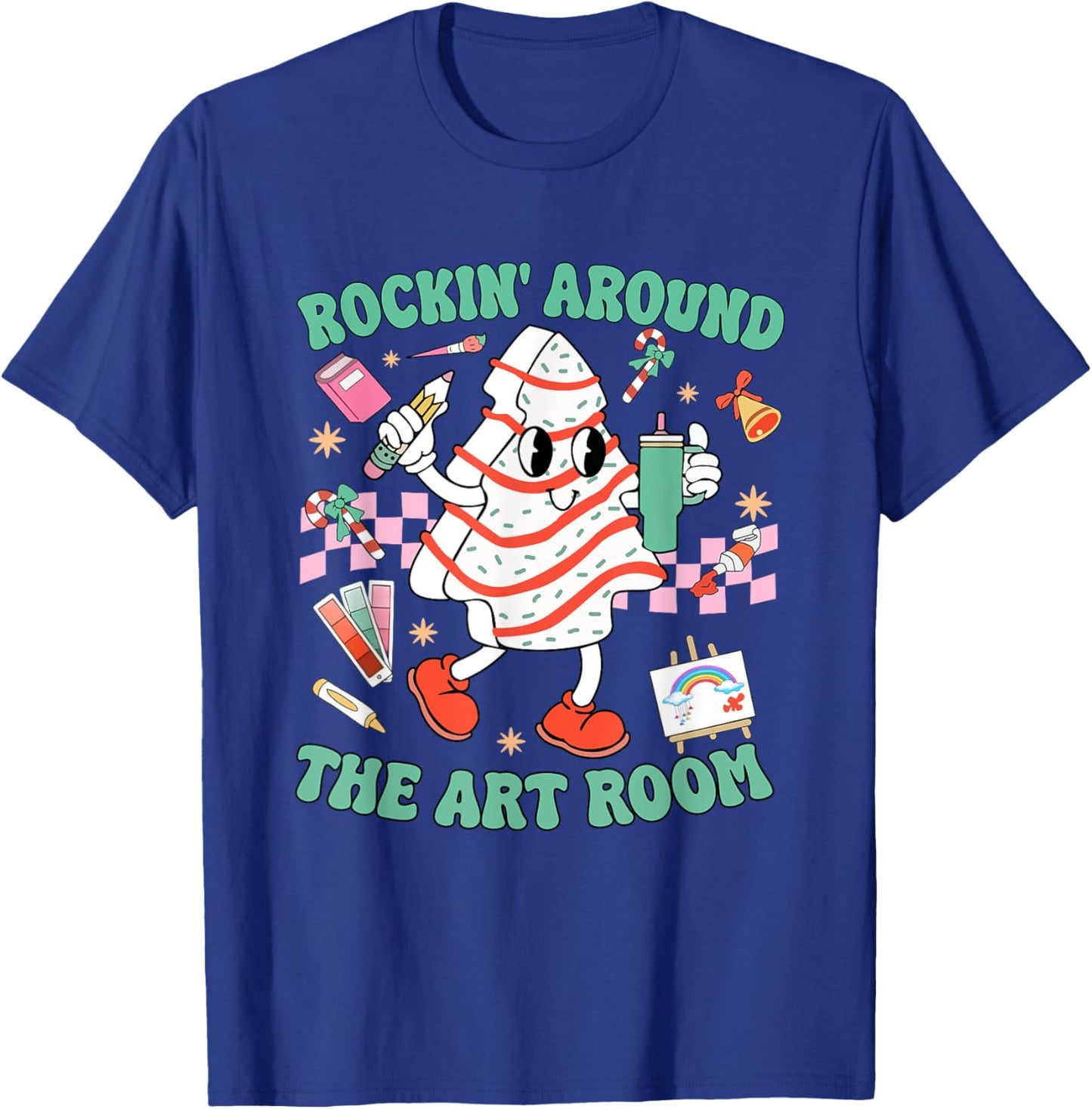 Rocking Around The Art Room Retro Christmas Art Teacher T-Shirt - T-Shirt | Royal