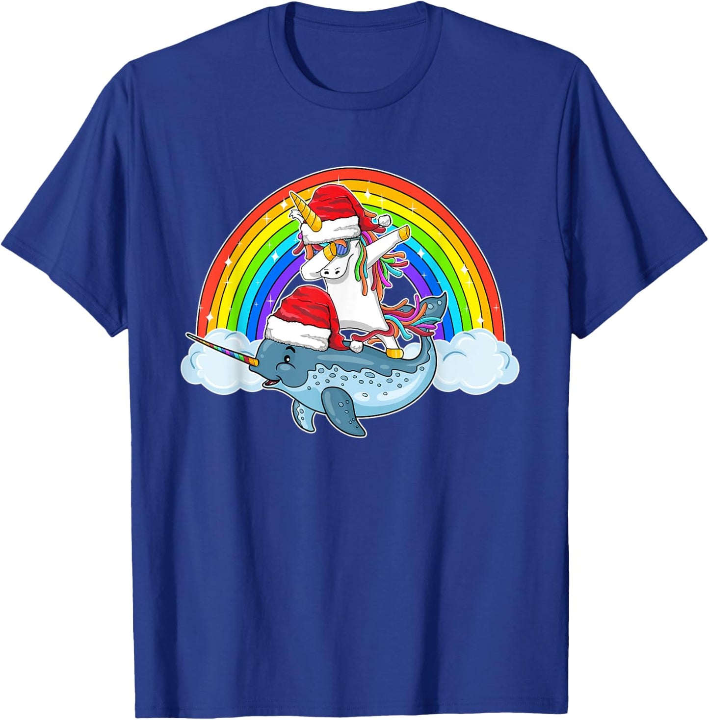 Dabbing Unicorn Riding Narwhal With Santa Hat Christmas T-Shirt - T-Shirt | Royal