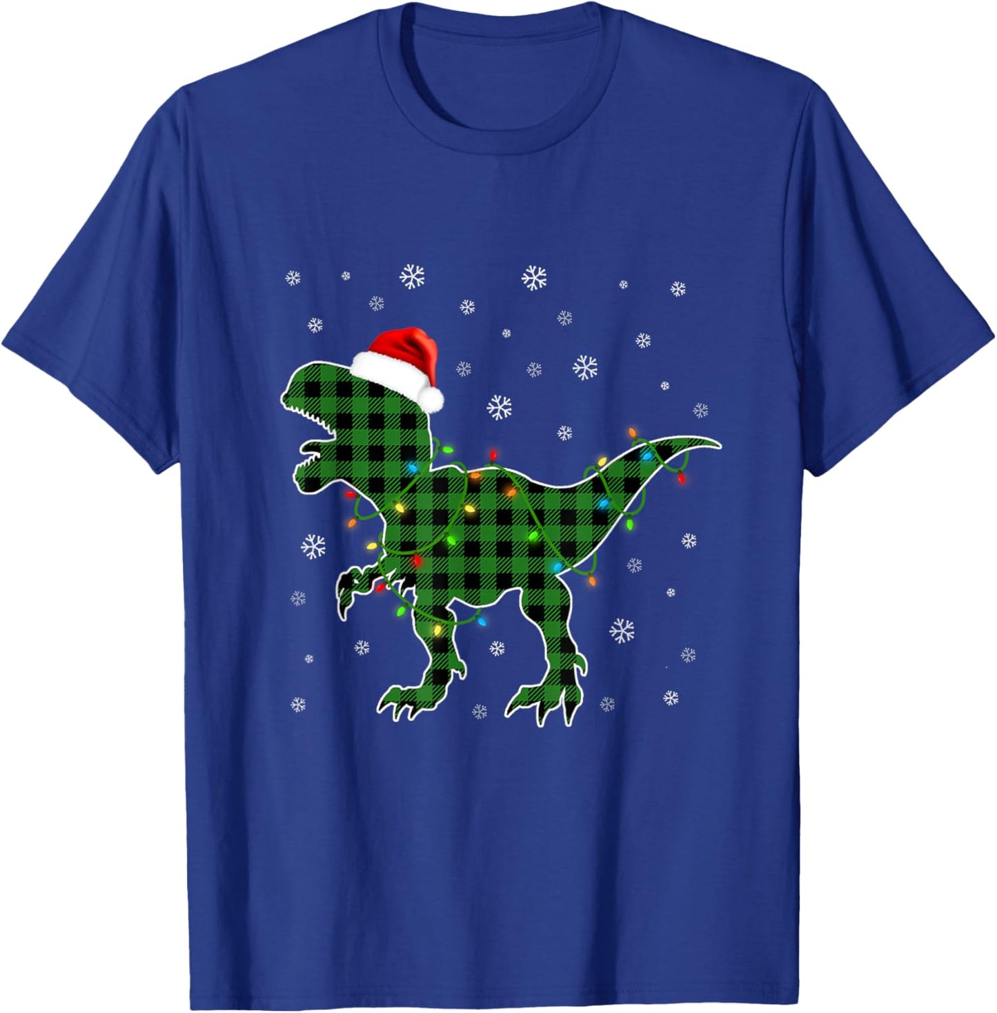 T Rex Green Plaid Buffalo Dinosaur Christmas Pajamas Family T-Shirt - T-Shirt | Royal