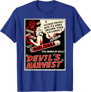 Retro Weed Art-Devil's Harvest Marijuana Weed Propaganda T-Shirt - T-Shirt | Royal