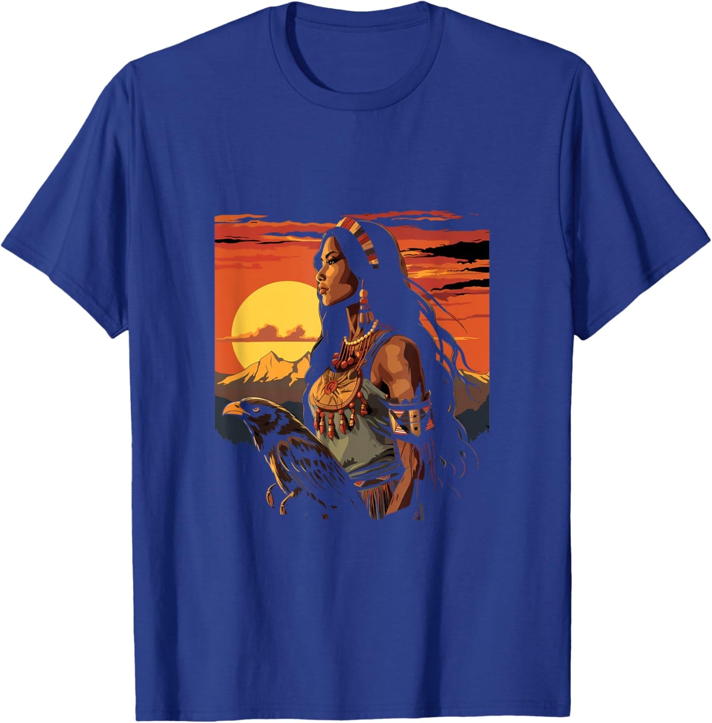 Native American Indian Woman Eagle Sunset Indigenous Women T-Shirt - T-Shirt | Royal