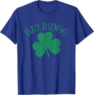 Bay Ridge Irish Text and Shamrock Distressed Green Print T-Shirt - T-Shirt | Royal