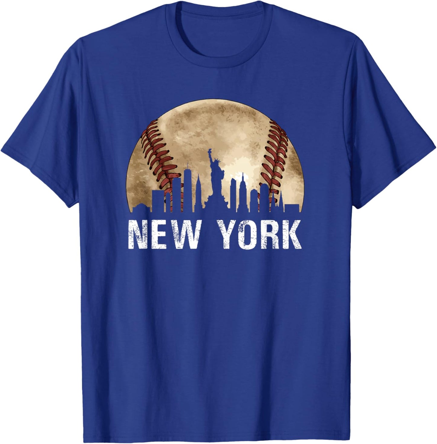 New York City Skyline Vintage Baseball Lover T-Shirt - T-Shirt | Royal