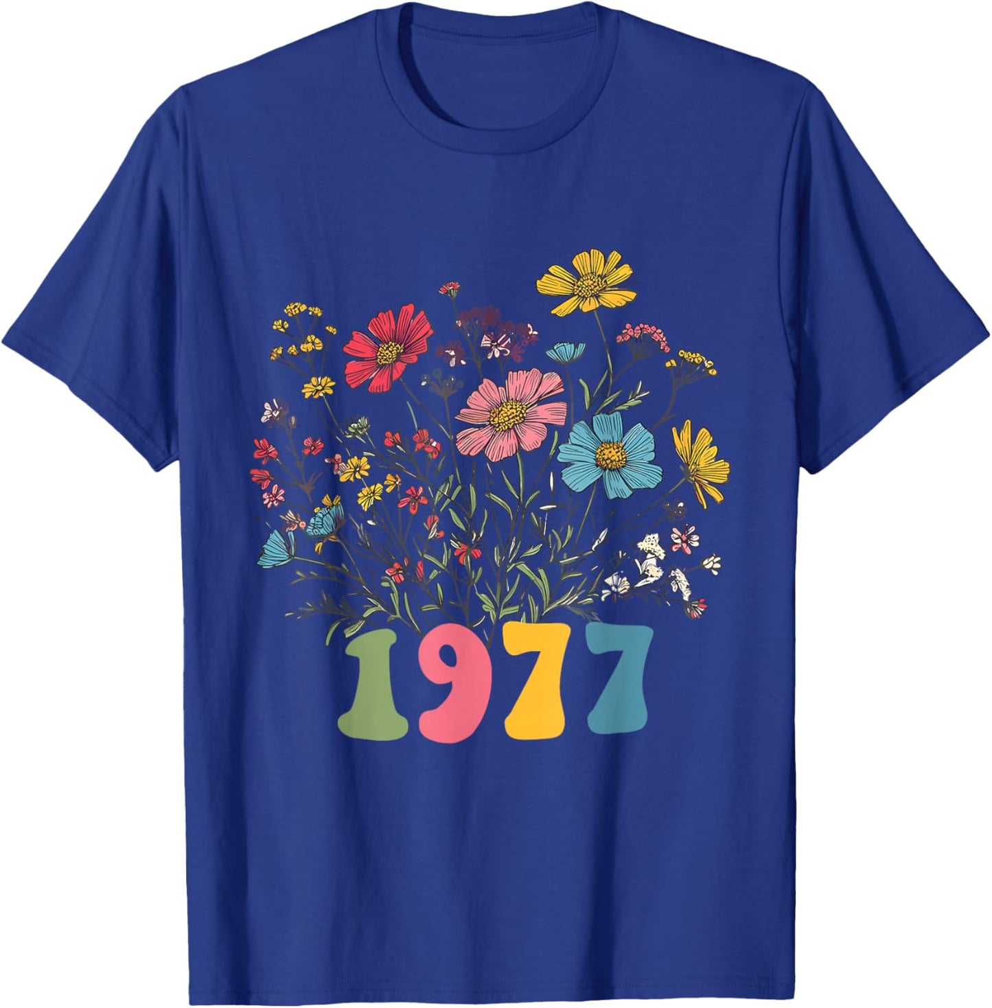 Wildblume geboren 1977, 48. Geburtstag 1977 für Frauen Geburtstag T-Shirt - T-Shirt | Royal