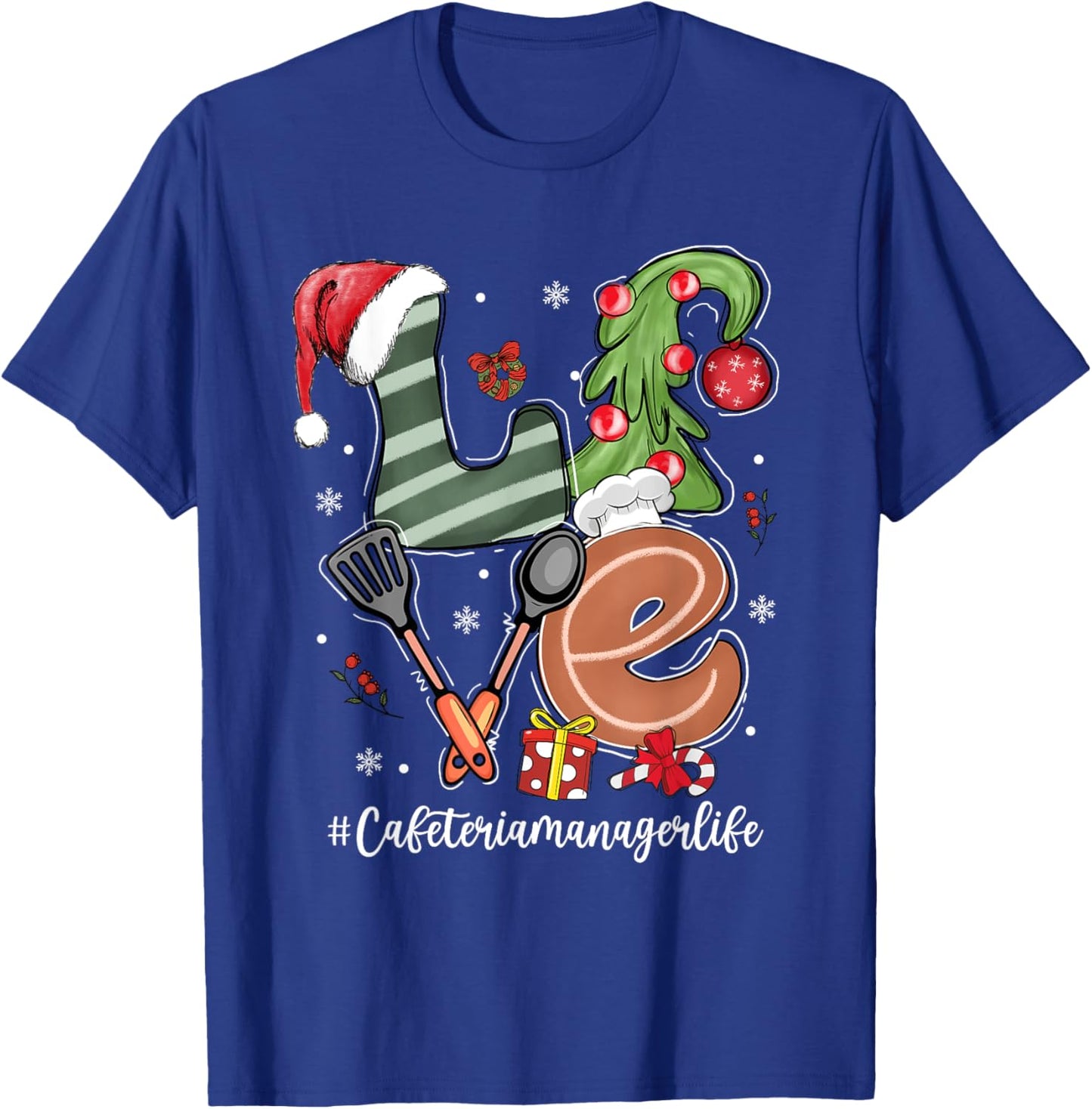 LOVE Spatula Santa Hat Cafeteria Manager Life Christmas T-Shirt - T-Shirt | Royal