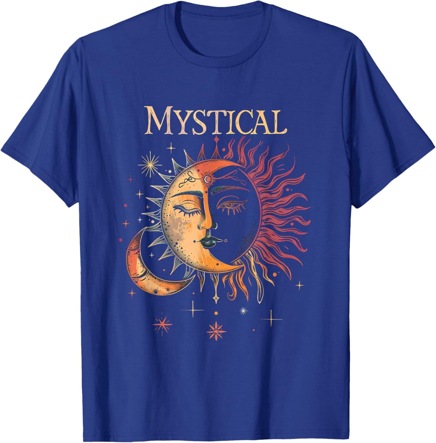 Mystical Sun and Moon Woman Mystic Flowers Aesthetic T-Shirt - T-Shirt | Royal