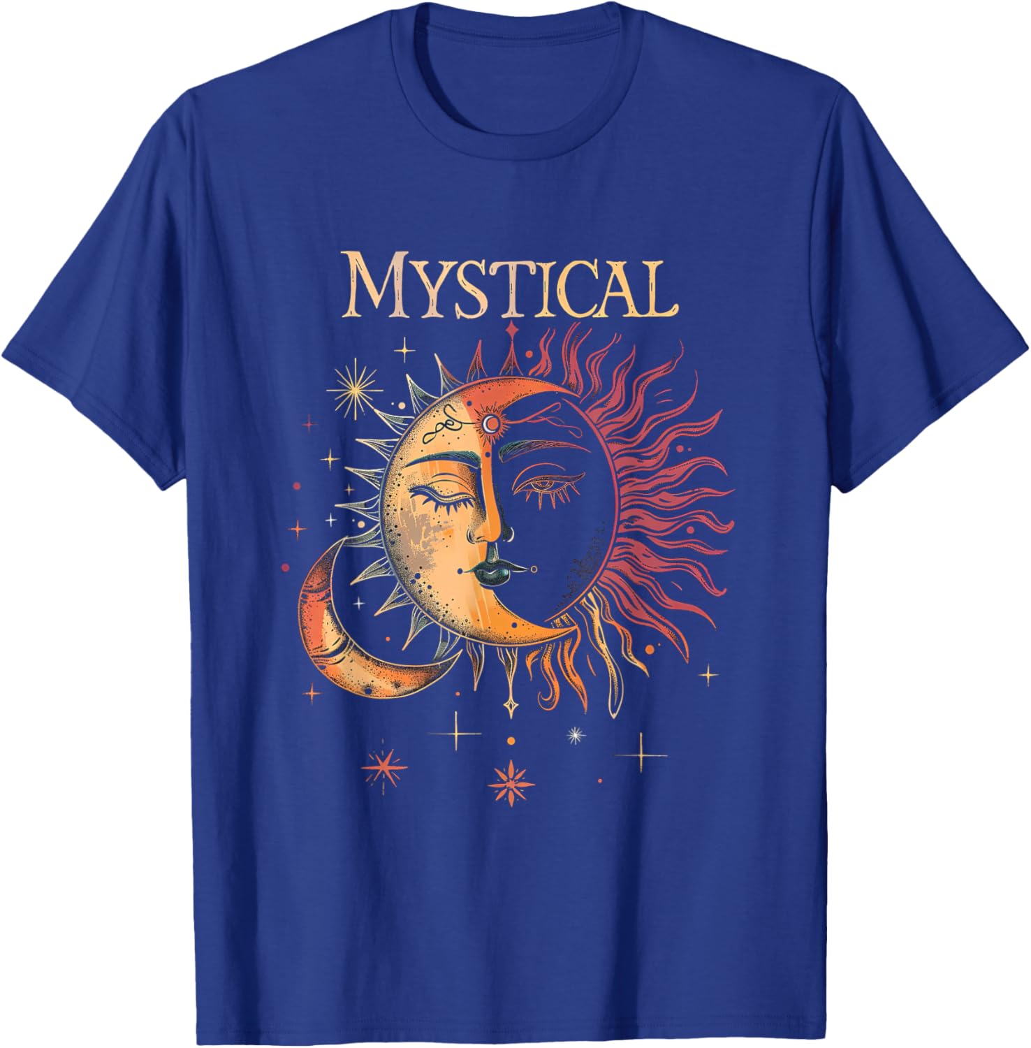 Mystical Sun and Moon Woman Mystic Flowers Aesthetic T-Shirt - T-Shirt | Royal