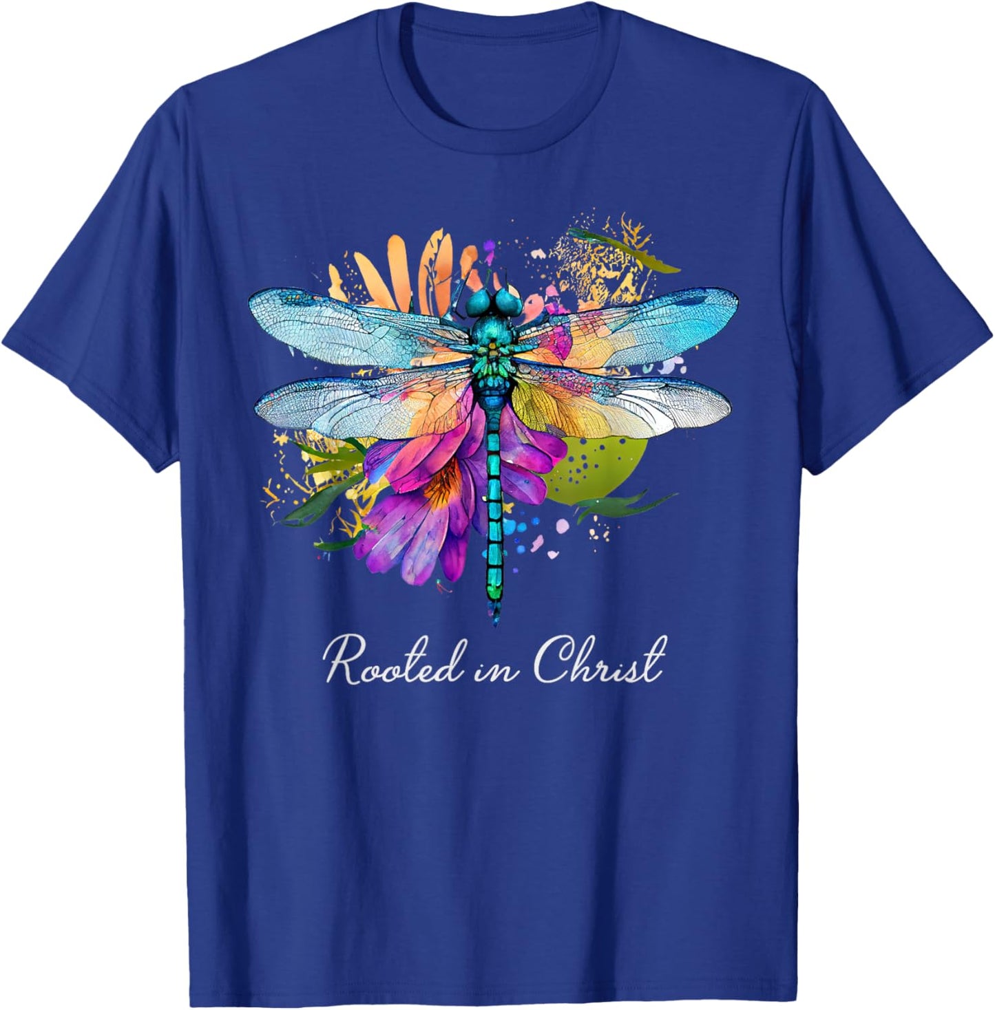 Rooted in Christ Floral Dragonfly Christian Summer Women Girls Kids T-Shirt - T-Shirt | Royal