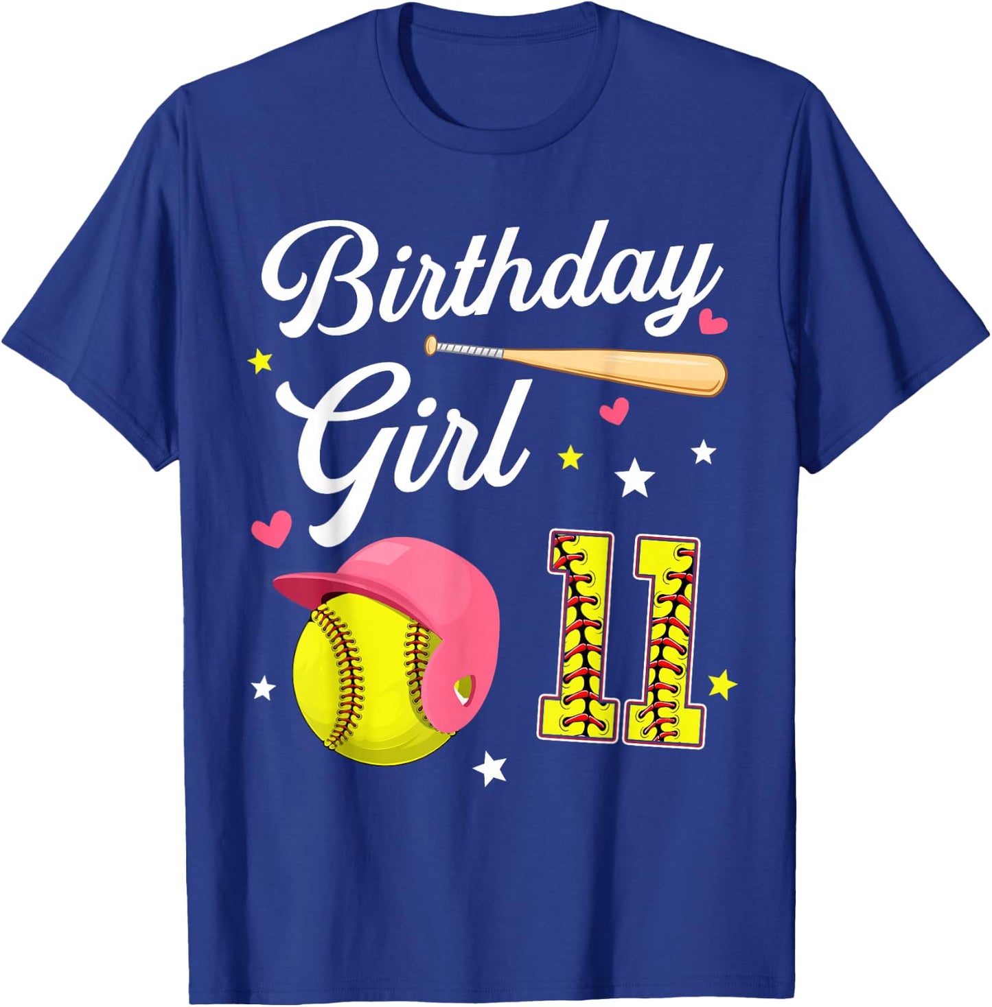 11th Birthday Girl Softball Eleventh Bday 11 Eleven Year Old T-Shirt - T-Shirt | Royal