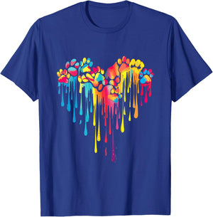 Colorful Paw Print Heart Pet Animal Love T-Shirt - T-Shirt | Royal