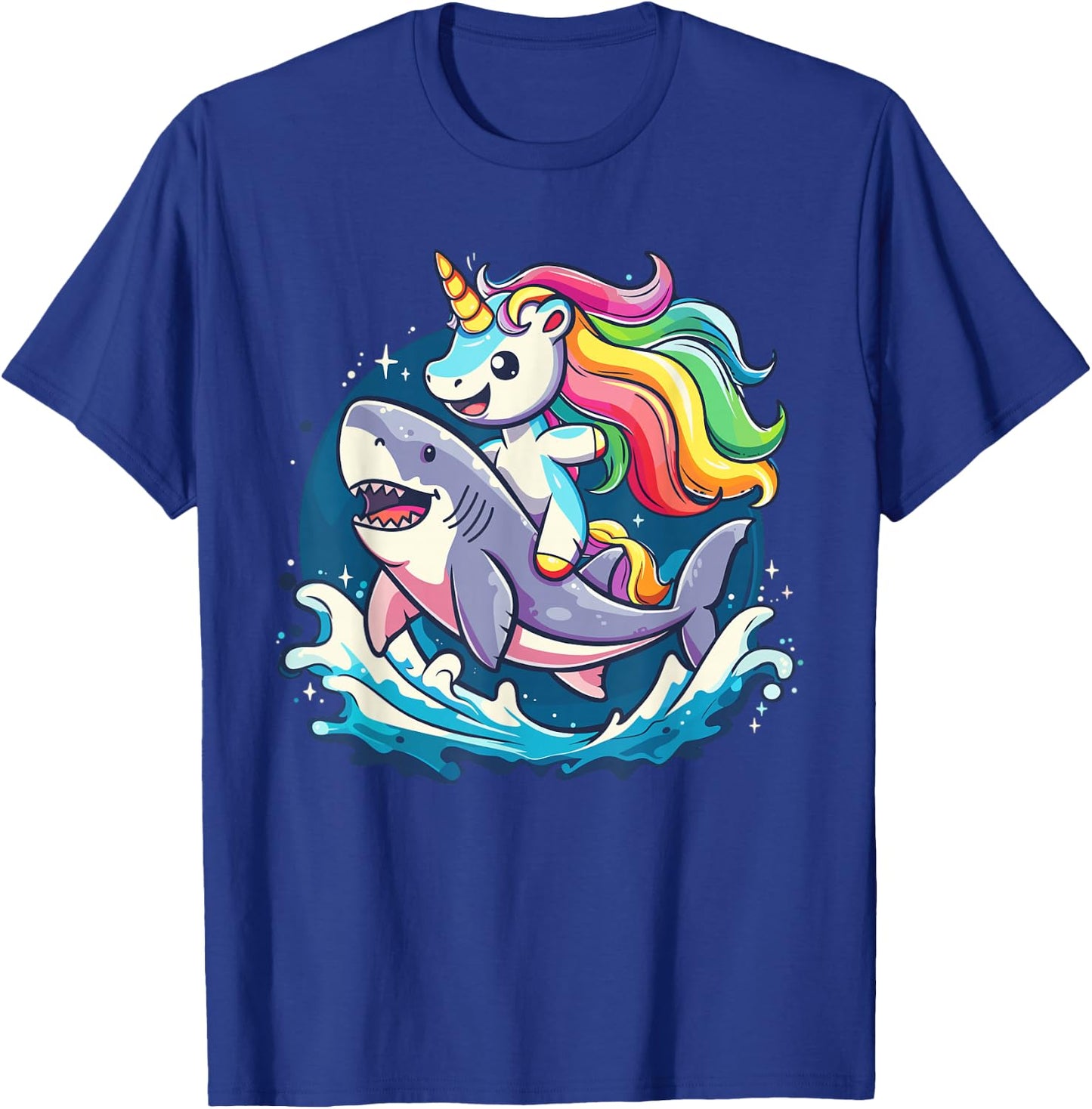 Cute Unicorn Riding Shark for Girls and Boys T-Shirt - T-Shirt | Royal