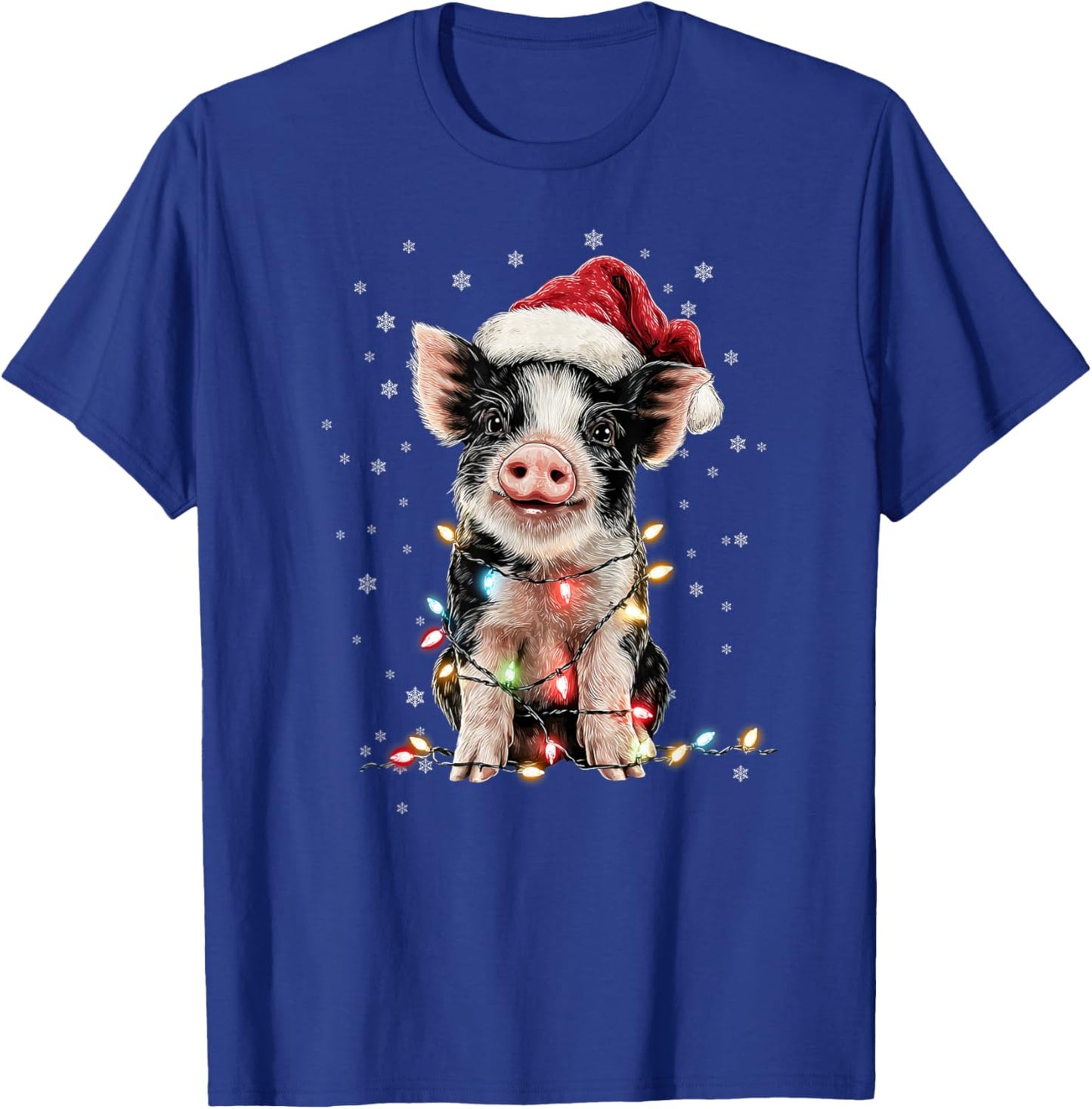 Christmas Lights Santa Hat Xmas Pajamas Pig Lover T-Shirt - T-Shirt | Royal