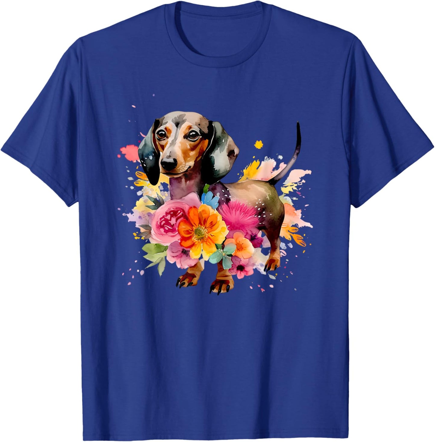 Dachshund Watercolor art Dog Dog breed woman kids floral T-Shirt - T-Shirt | Royal