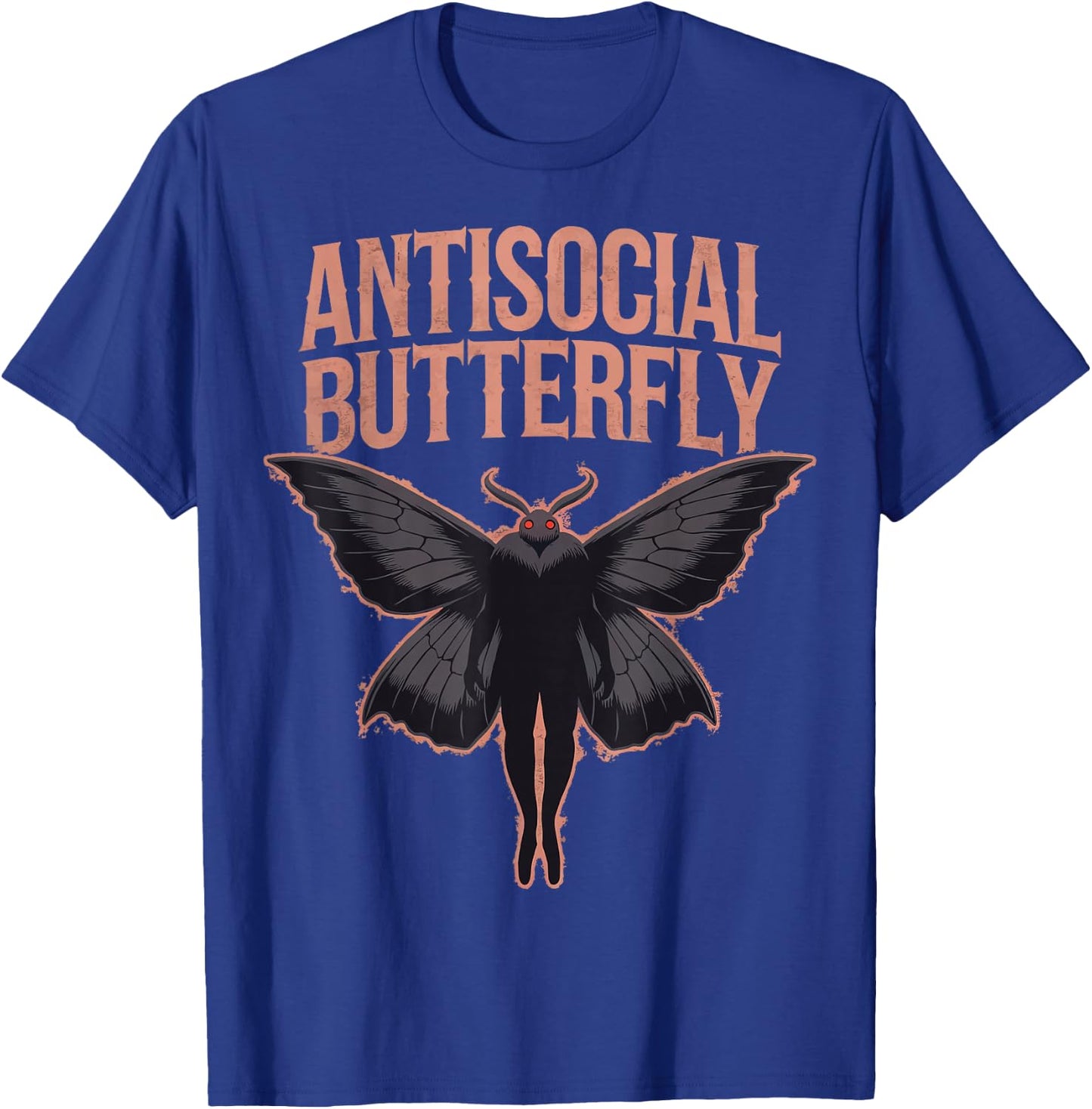 Cryptid Cryptozoology Mothman Introvert -Adults Butterfly Black Small Classic Fit Short Sleeve Polyester 100% Printed Design Blended Fabric T-Shirt - T-Shirt | Royal