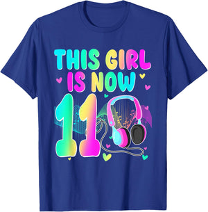 This Girl is Now 11 Year Old Music Themed Birthday Party T-Shirt - T-Shirt | Royal