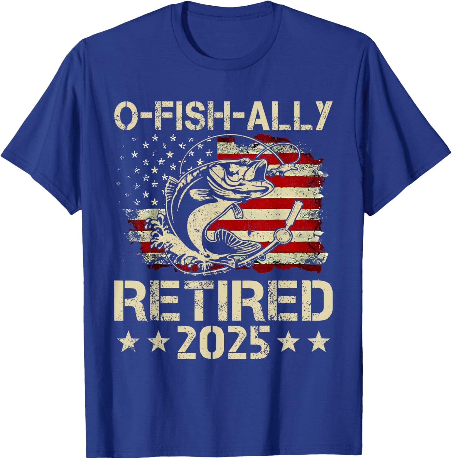Vintage Ofishally Retired Fishing Retirement Men Flag USA T-Shirt - T-Shirt | Royal