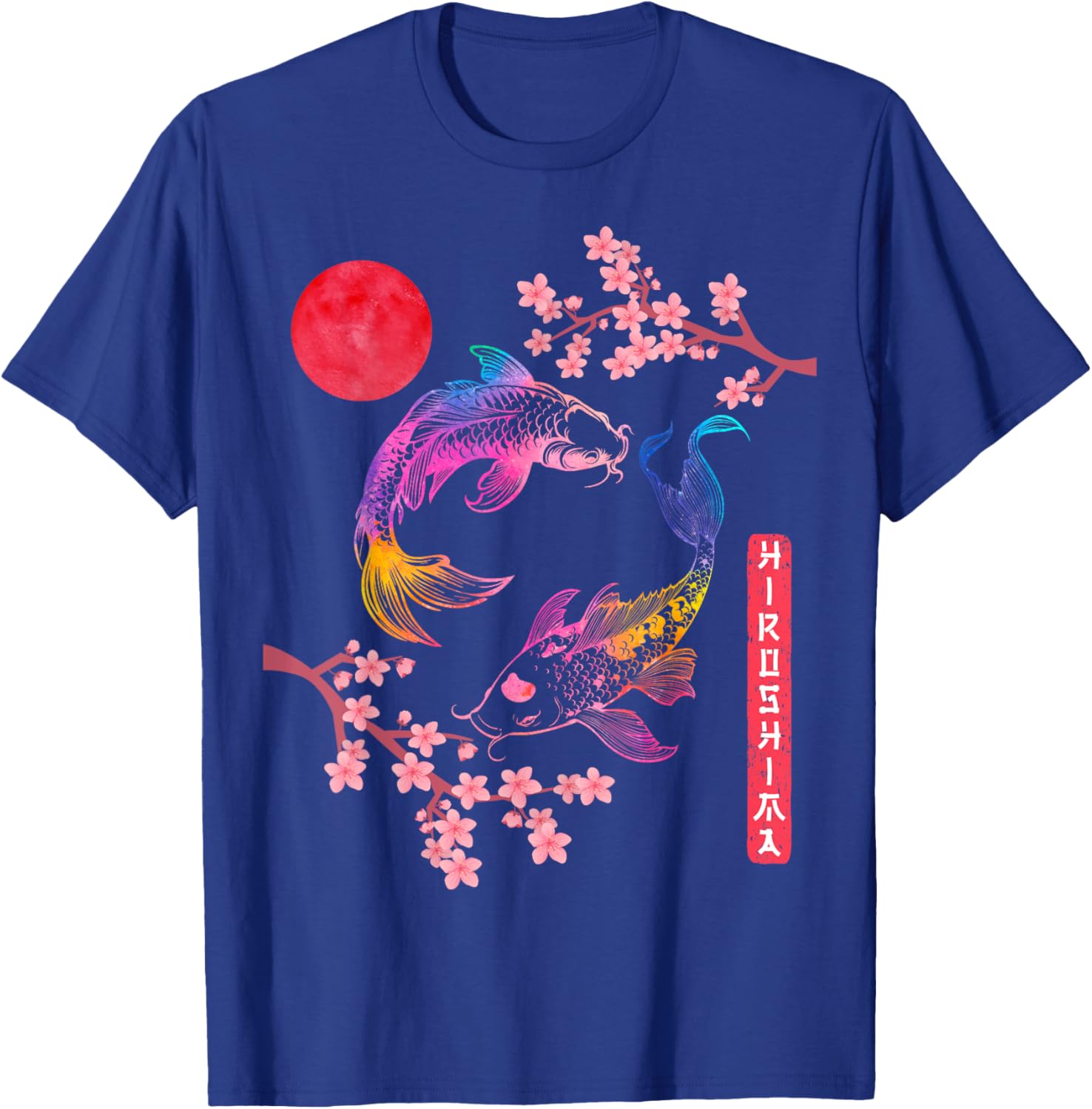 Koi Fish Carp Cherry Blossom Japanese Sun Rainbow Hiroshima T-Shirt - T-Shirt | Royal