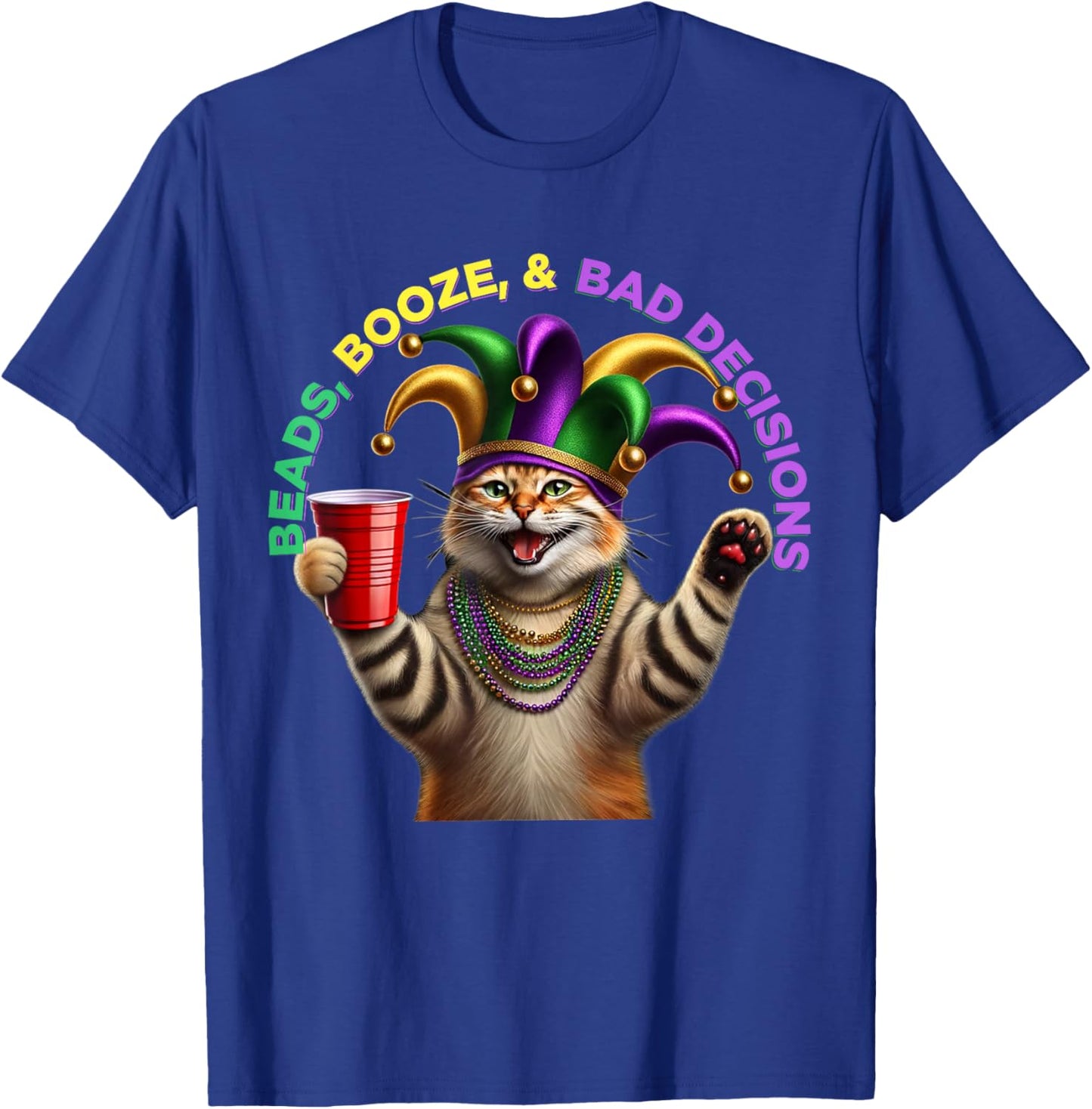 Matching Womans Funny Meowdi Gras Cat Mardi Gras T-Shirt - T-Shirt | Royal