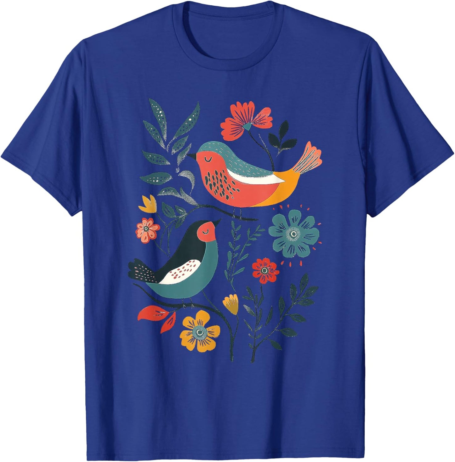 Folk Art Birds T-Shirt - T-Shirt | Royal