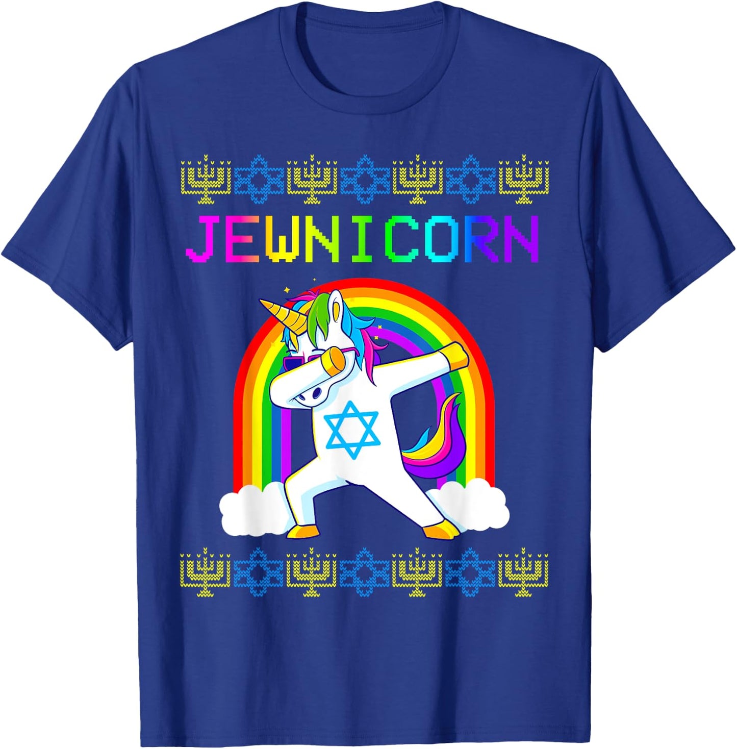 Jewnicorn Ugly Hanukkah Sweater Dabbing Unicorn Chanukah T-Shirt - T-Shirt | Royal