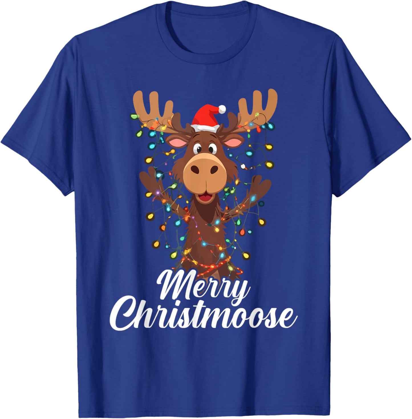 Merry Christmoose Christmas Moose Xmas Tree Lights T-Shirt - T-Shirt | Royal