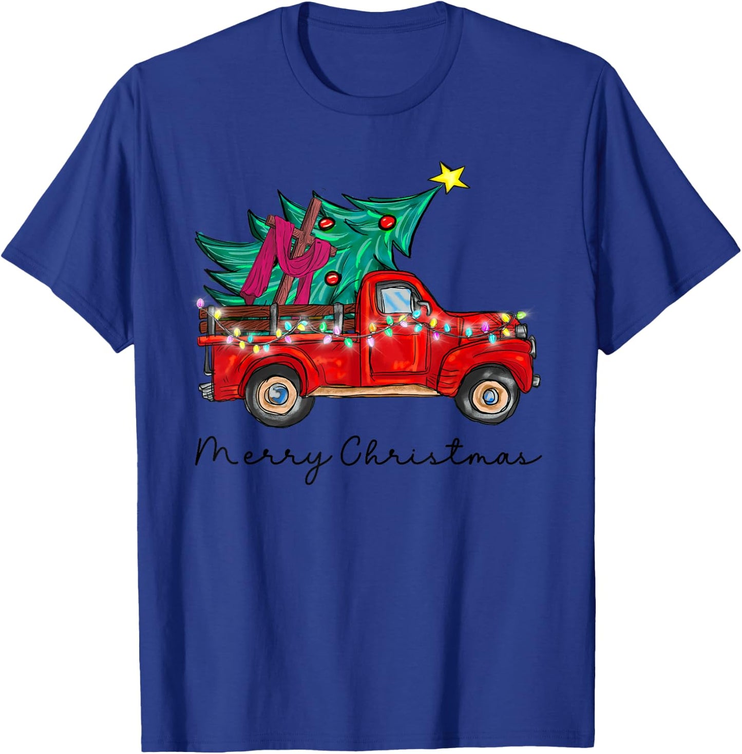 Vintage Wagon Red Truck Christmas Tree Pajama Xmas T-Shirt - T-Shirt | Royal