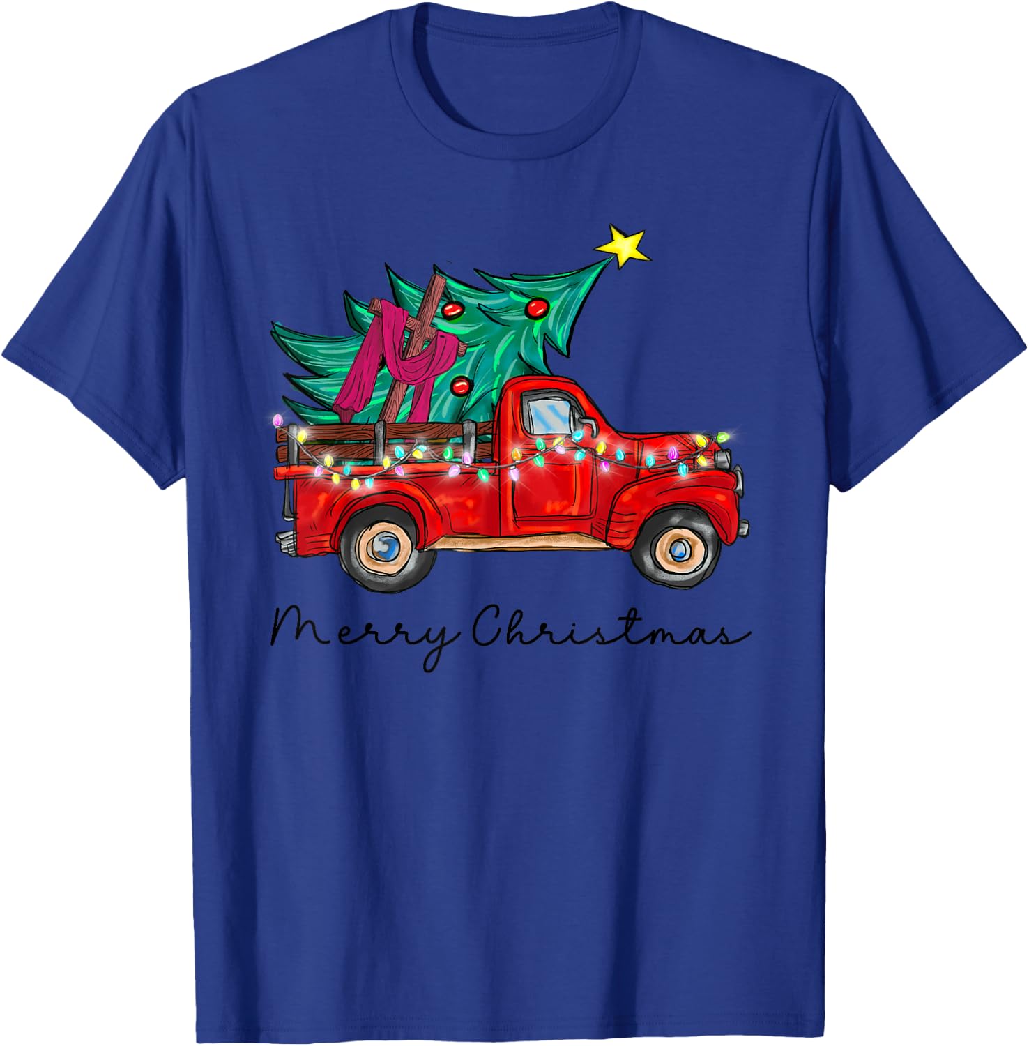 Vintage Wagon Red Truck Christmas Tree Pajama Xmas T-Shirt - T-Shirt | Royal