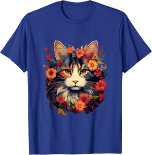 Floral Cat Shirt for Cat Mom, Women and Girls Who Love Cats T-Shirt - T-Shirt | Royal
