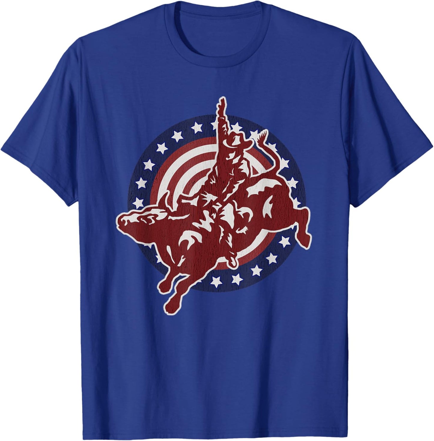 Bull Riding Rodeo Rider Cowboy Vintage American USA Flag T-Shirt - T-Shirt | Royal