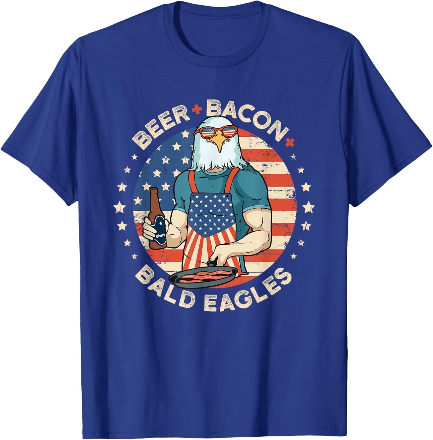 Funny Beer Bacon Bald Eagles Patriotic 4th of July T-Shirt - T-Shirt | Royal