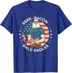 Funny Beer Bacon Bald Eagles Patriotic 4th of July T-Shirt - T-Shirt | Royal