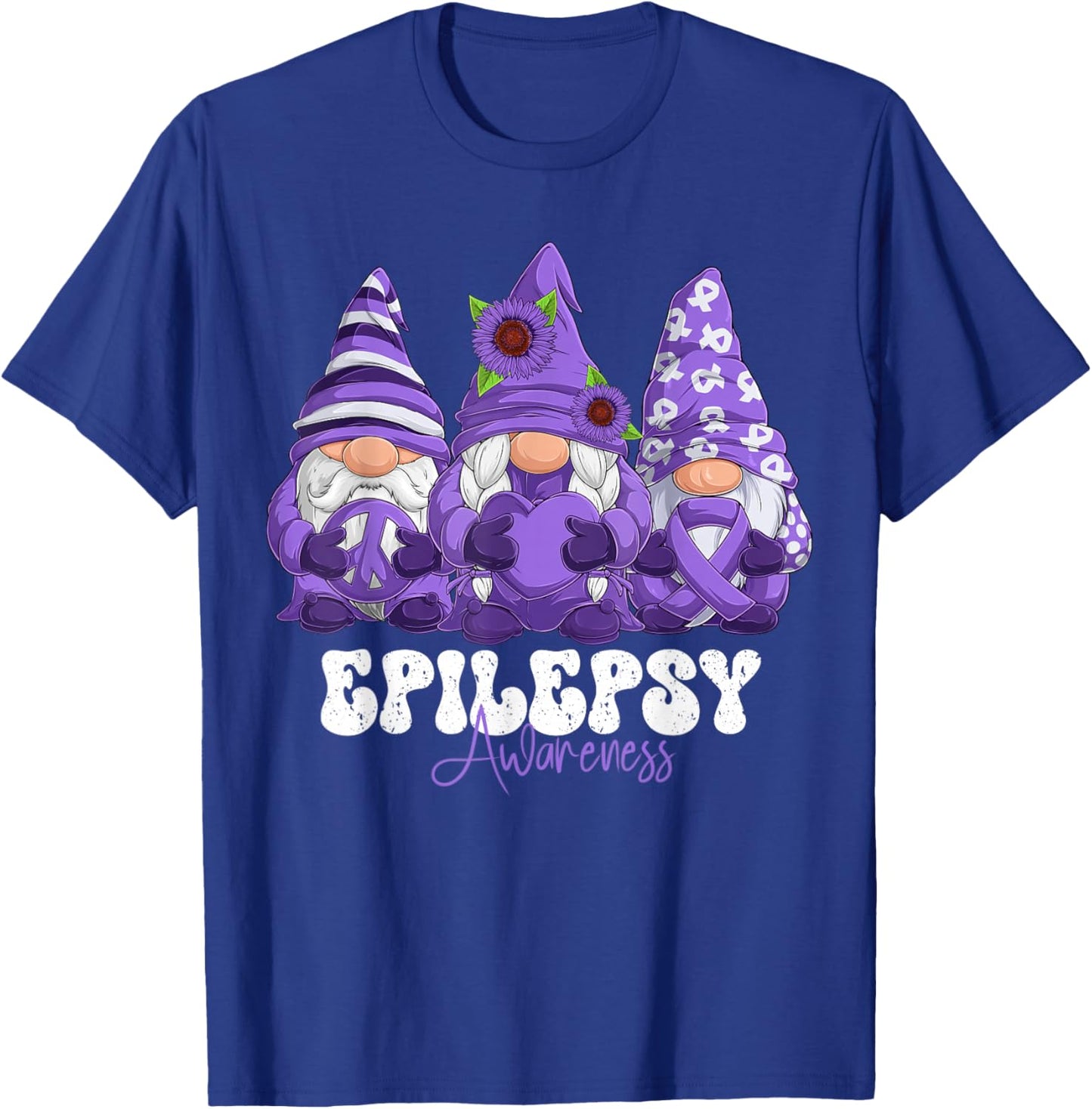 Epilepsy Awareness Month Purple Ribbon Gnomies T-Shirt - T-Shirt | Royal
