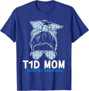 T1D Mom Diabetes Awareness Type 1 Diabetes Mother T-Shirt - T-Shirt | Royal
