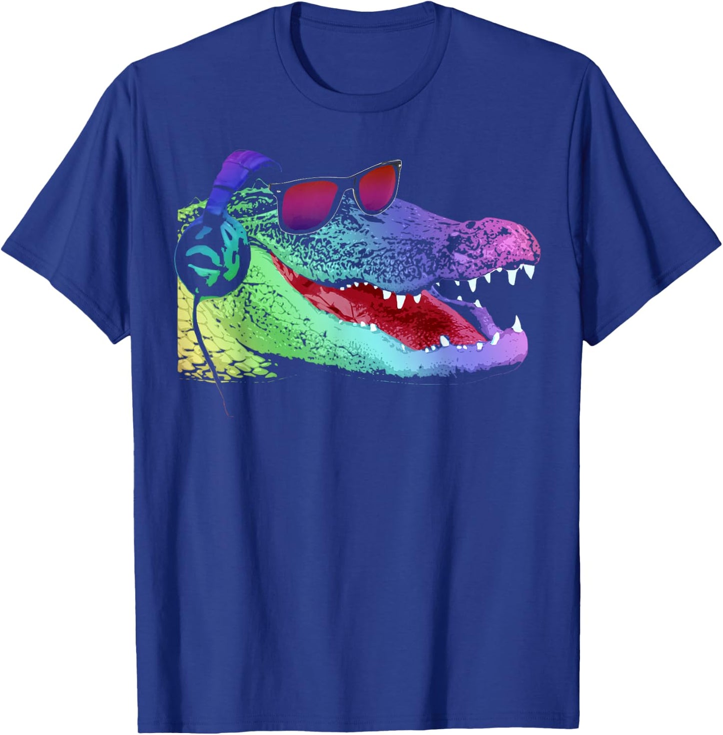 Alligator with Headphones and Sunglasses T-Shirt - T-Shirt | Royal
